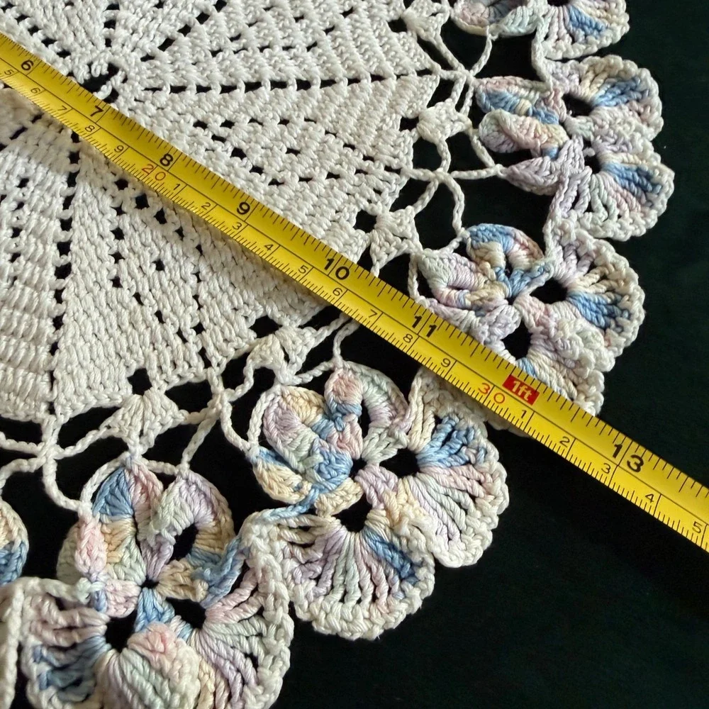 Vintage Crochet Doily Set 4pc Round Lace Variegated Purple Orange Blue Pastel